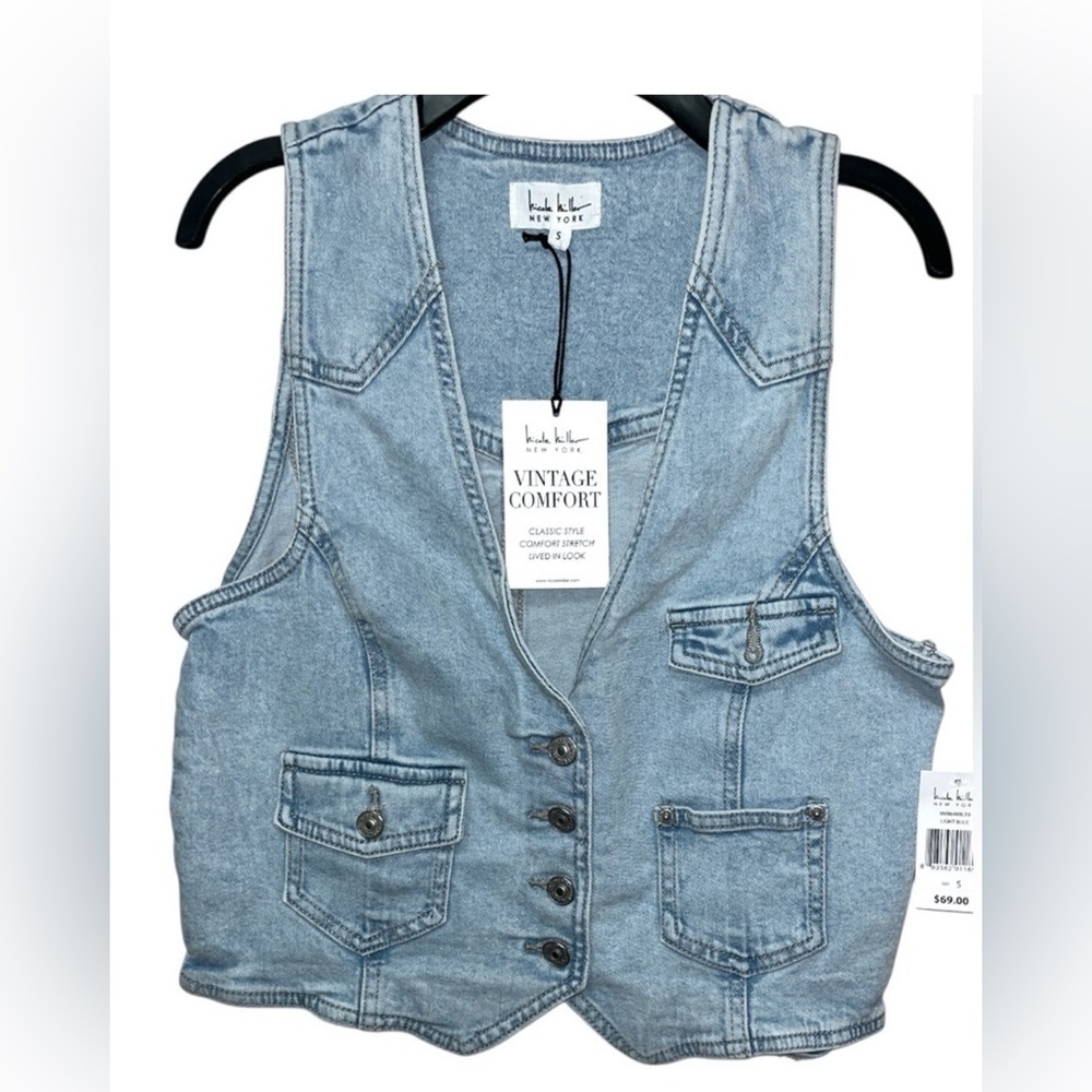 1824. NICOLE MILLER light washed denim vest Sz S NWT $69